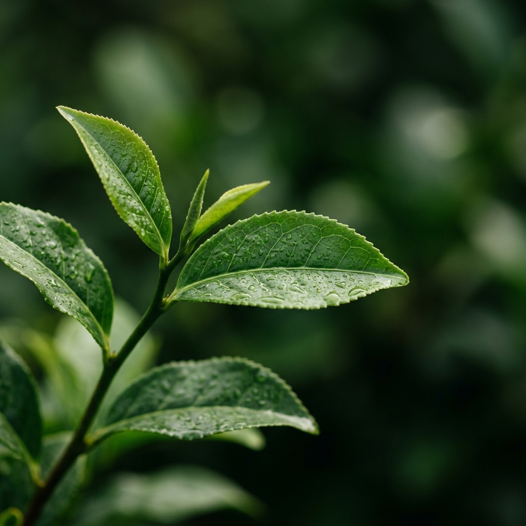 Fresh tea leaves closeup